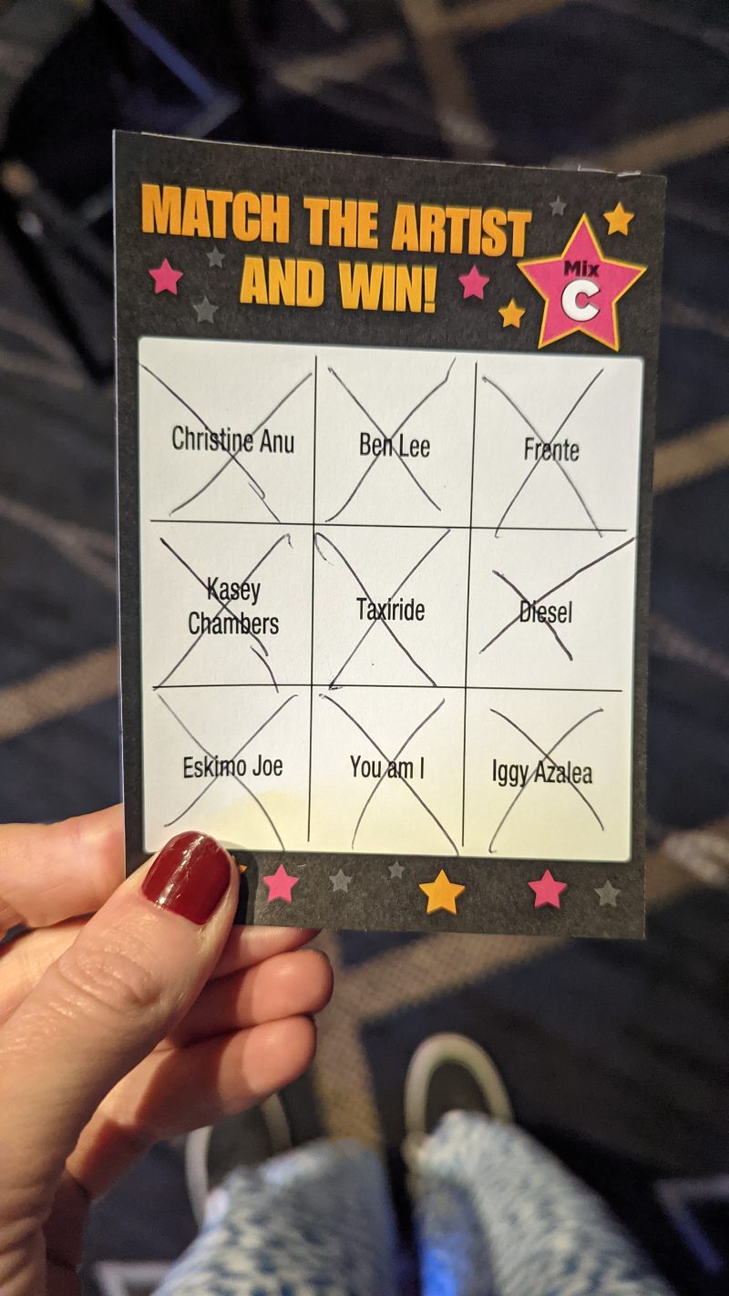 Branded music-bingo card close-up
